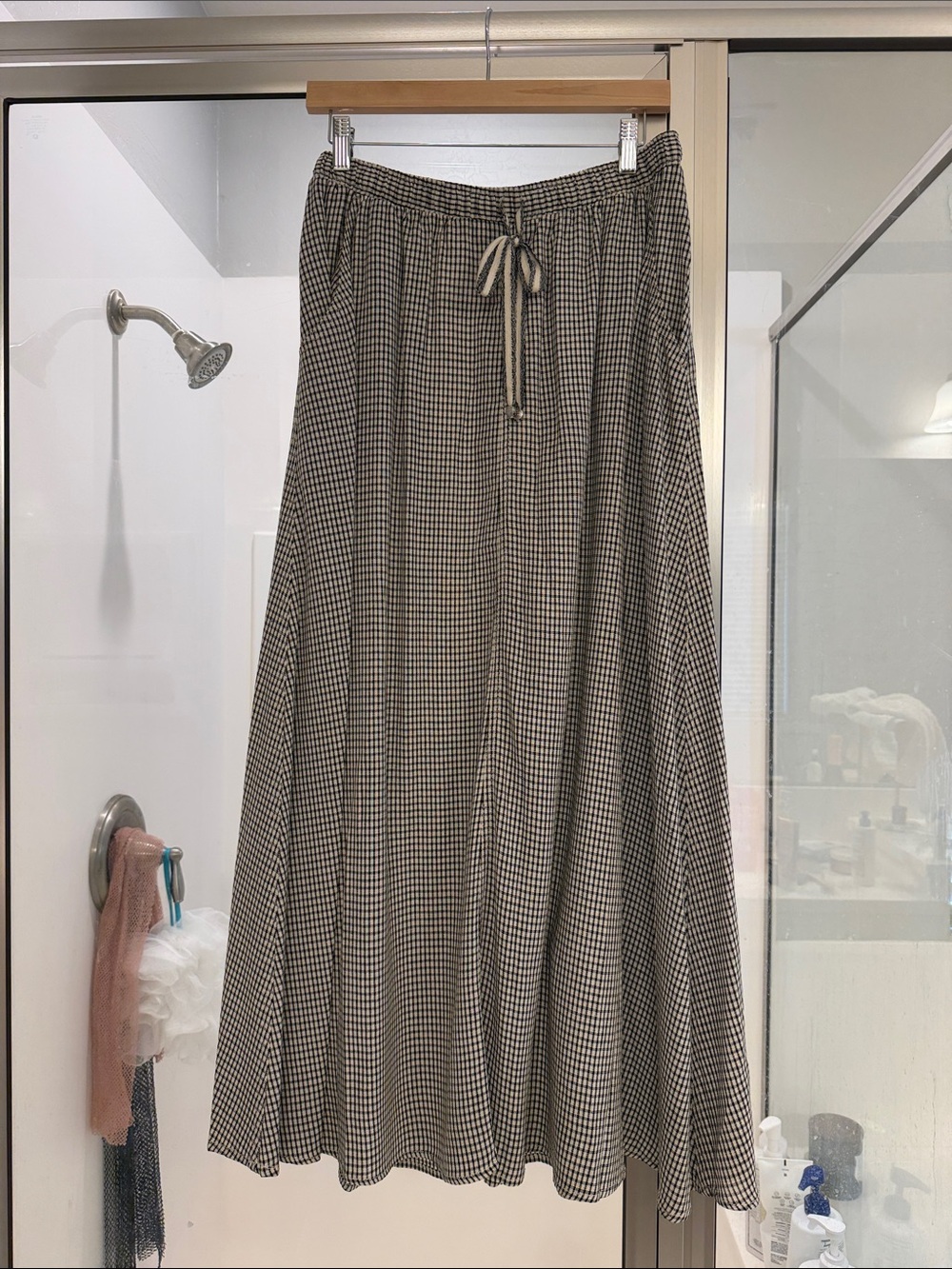 Max Studio Black & Cream Gingham Drawstring Maxi Skirt